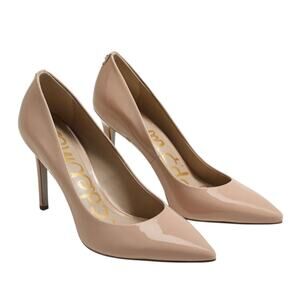 Sam Edelman Hazel Pointed Toe Pump Womens 9 Beige Patent Leather Heels